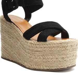 Schutz Blissse Black and Tan Espadrille Wedge Sandals with Ankle Strap